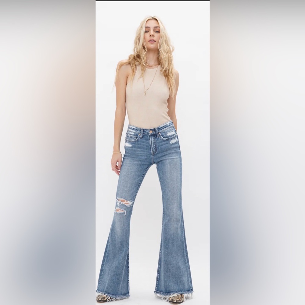 Mica mid rise flared distressed jean